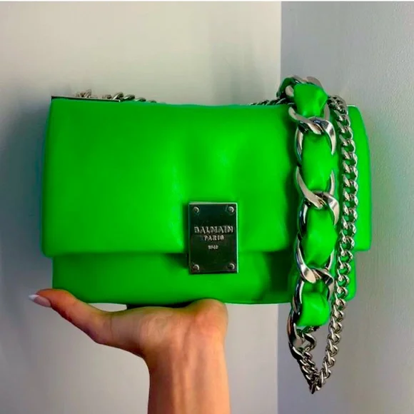 Shoulder Bag Balmain Green Bag Balmain B-Buzz 19 Croc Embossed Bag